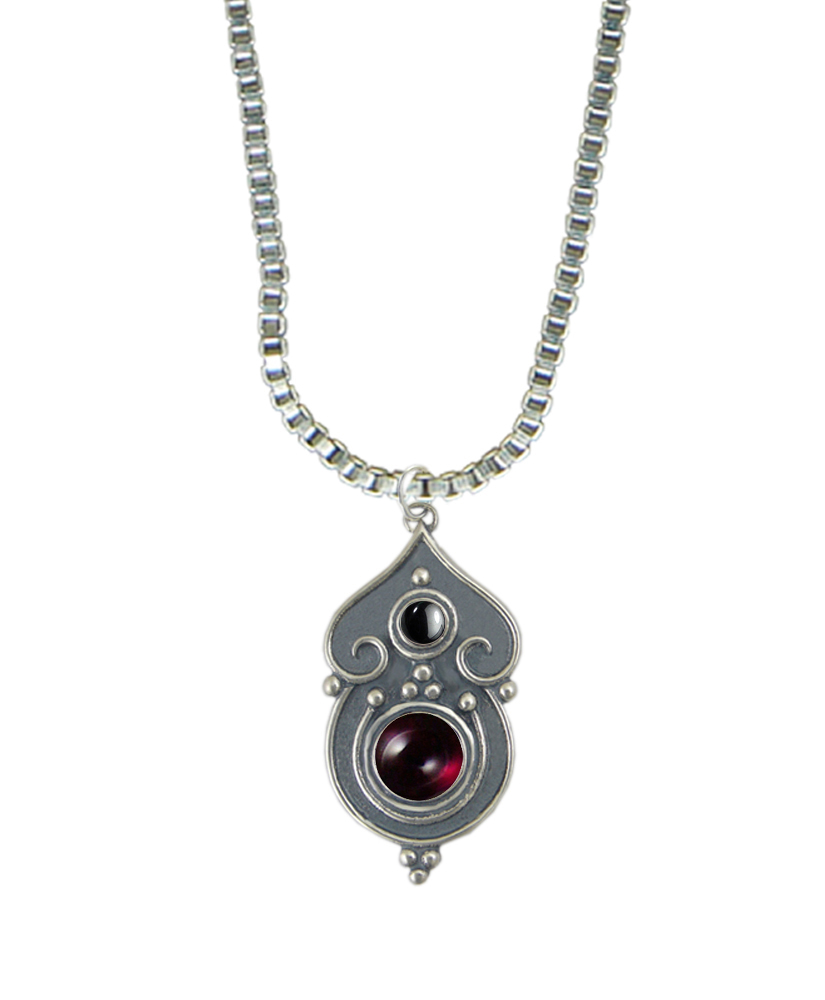 Sterling Silver Necklace Garnet And Hematite